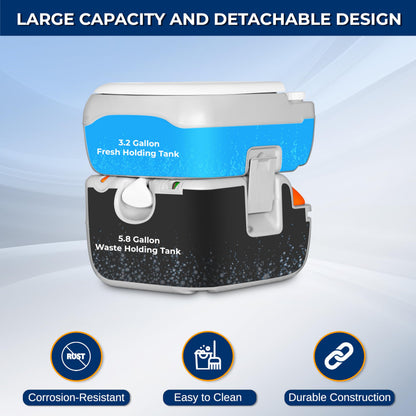 SereneLife 5.8 Gal Portable Toilet for Adults – Leak-Proof Camping Toilet with Detachable Waste Tank, Flush System, Level Indicator, Carry Bag & Hand Sprayer for RV, Tent, Hiking, Travel & Home Use