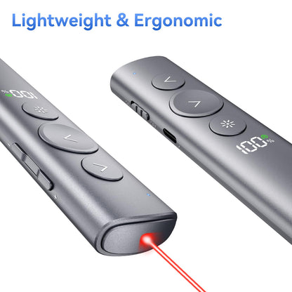 Rechargeable Presentation Clicker with Red Laser Pointer for PowerPoint, Power Display Wireless Presenter Remote with USB-A & USB-C Dongle, Slide Advancer for Mac, Windows, Laptop, Classroom, Office