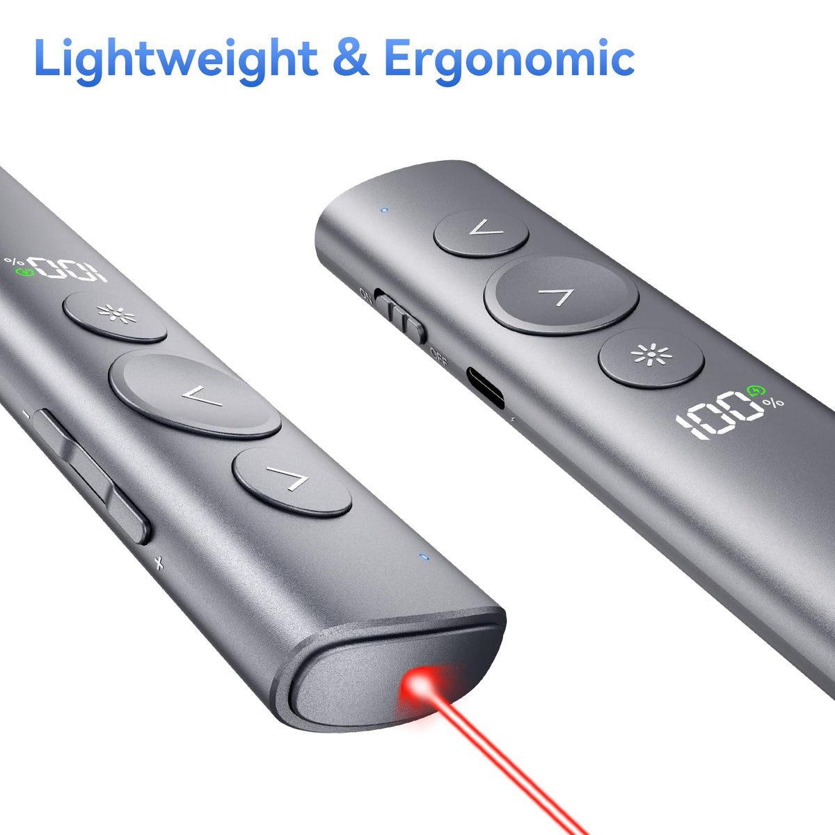 (2 Unit) Power Display Wireless Presenter Remote, Rechargeable Presentation Clicker with Red Laser Pointer for PowerPoint, Slide Advancer for Mac, Windows, Laptop, Classroom, Office