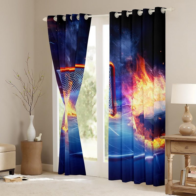 Feelyou Ice Hockey Curtains for Bedroom Living Room Hockey Player Kids Blackout Curtains Puck Hockey Darkening Dreapes Winter Sports Window Treatments 2 Panels, 52 x 84 Inch