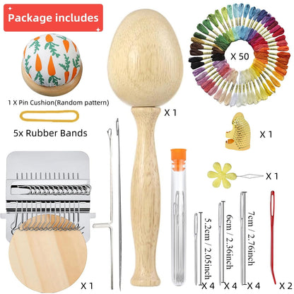 Darning Egg, Mini Darning Loom, Darning Egg Weaving Tool Set with Small Weaving Loom Kit with 14 Pcs Large Eye Needles 50 Colors Darning Thread for DIY Handicraft Home Sewing Care