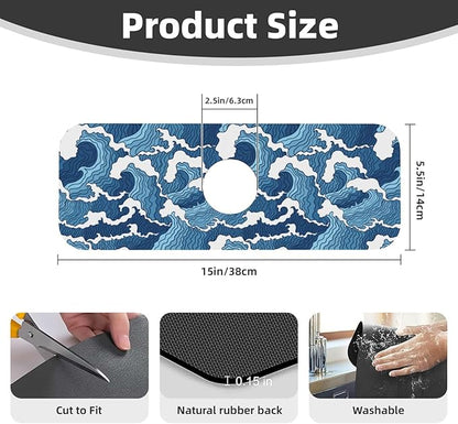 The Great Wave Off Kanagawa Japanese Blue White Kitchen Sink Splash Guard