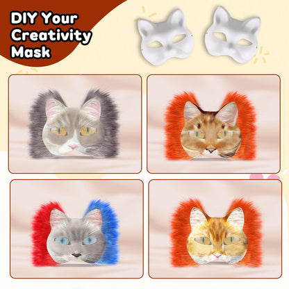 Cat Mask with Eye Mesh Fur Beard and Felt Fabric Sheet,98 PCS DIY Animal Mask Kit Cat Masks to Paint Blank Animal Dress Up Masks,DIY Face Mask Costume for Masquerade,Halloween Party,Cosplay