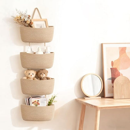 Dahey Over The Door Hanging Basket 4-Tier Woven Boho Wall Mounted Storage