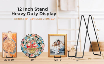 TR-LIFE 4 Pack 12 Inch Large Plate Stands/holder for Display - Metal Picture Frame Holder Stand + Easels for Platter, Book, Plaque, Photo, Table top Art