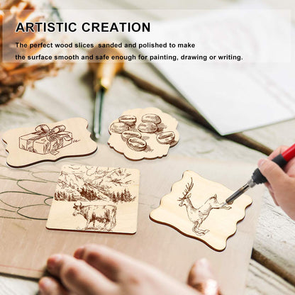 Unfinished Wood Ornaments, PETUOL DIY 32pcs 4x3in Creative Irregular Blank Wood Natural Slices for DIY Crafts, Painting, Wood Burning, Writing, Photo Props, Coasters and Home Decorations