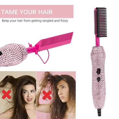 Hot Comb Hair Straightener Set for Lace Front Wigs - Heat Pressing Combs Ceramic Curling Flat Iron Electric Hot Comb for Wigs - Hair Straighteners Straightening Comb for Women Wig Installation Kit