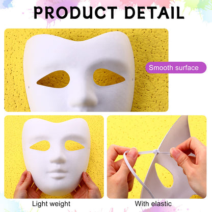 Sumind 50 Pcs White Paper Mache Mask Craft DIY Blank Paintable Costume Full Face Plain Mask for Decoration Cosplay Party Halloween