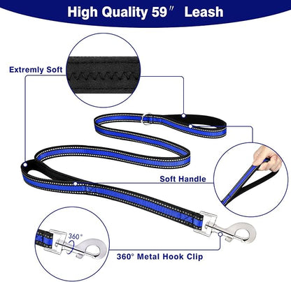 WINSEE Pet Harness Collar and Leash Set, All-in-one Reflective Dog Harness No Pull with Adjustable Buckles for Puppies, Small, Medium, Large, and Extra-Large Dogs (Medium, Dark Blue)