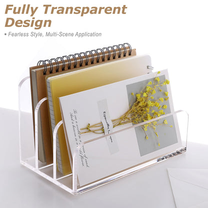 SANRUI Acrylic File Mail Desktop Organizer Sorters,3 Compartments Laddered Clear Desk Letter Organizer Office Document Sorter,Multifunction Envelope Folder Racks Holders for Office,Home, School
