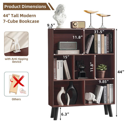 LEYAOYAO 7 Cube Bookshelf 3-Tier Bookcase with Legs, Mint-Walnut Kids Book Shelf Cute Storage Organizer, Toy Shelves Bookshelves,Wood Display Bookcases