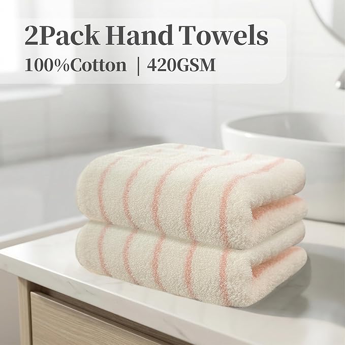 VOOVA & MOVAS 2-Pack Pink Stripe Cotton Hand Towels