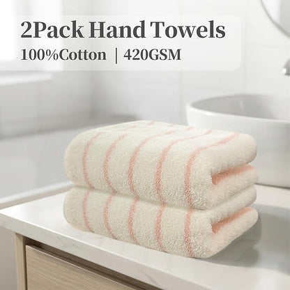 VOOVA & MOVAS 2-Pack Pink Stripe Cotton Hand Towels