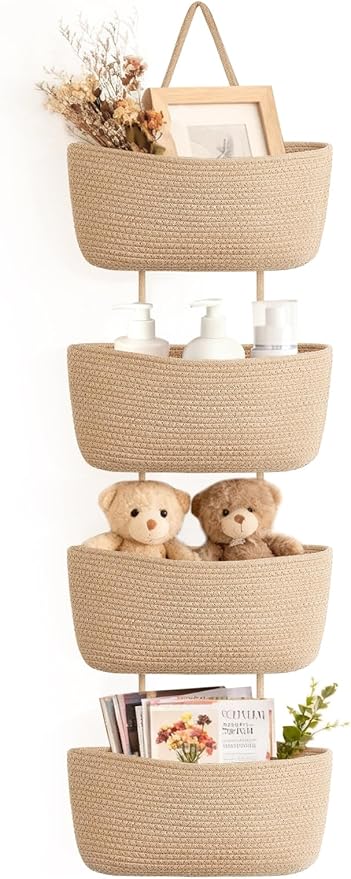 Dahey Over The Door Hanging Basket 4-Tier Woven Boho Wall Mounted Storage