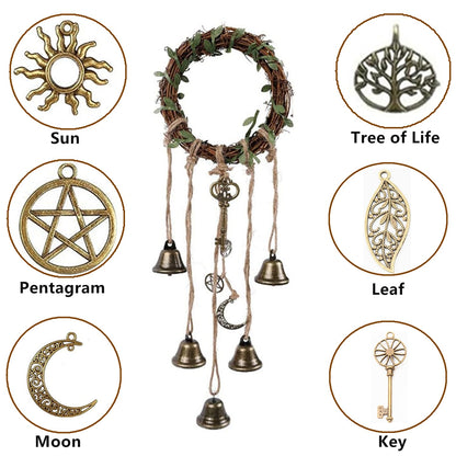 69 Pcs Witch Bells DIY Kit Decor Door Knob Hanging Witchcraft Protection Witchy Wind Chimes Wreath Decorations