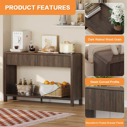FATORRI Shoe Storage Bench and Console Table with 2 Drawers for Entryway, Living Room (Dark Walnut)