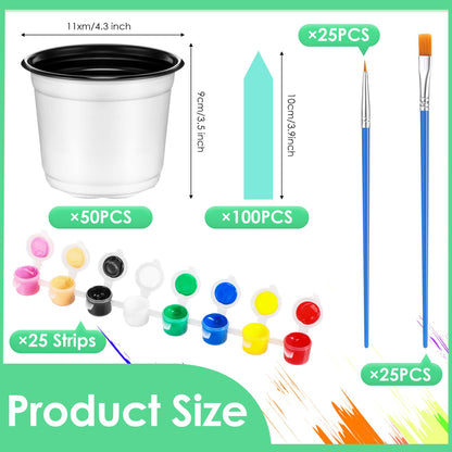 FillTouch 175 Pcs Mini Acrylic Paint Set for Gardening 50 Plastic Plant Pot Craft with Holes 25 Set Paint Strip with Brushes 100 Green Plant Label Your Own Pot for Gardening Activity