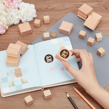 BENECREAT 20Pcs Rubber Stamp Set Blank Hard Wood Stamp Mounts with Grey Rubber Stamp Sheet 2 Sizes Laser Engraving Stamp Block Accessories for Crafts DIY Stamp Making, (0.8in/1.6in)