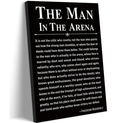 Office Inspirational Canvas Wall Art The Man in the Arena Painting picture Wall Decor Motivational Positive Quote Poster Print Artwork Gift for Men&Women Office Home Decoration 12x16 in Black Canvas