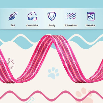 Reflective Dog Collar and Leash Set, Nylon Dog Leash with Heavy-Duty Steel D-Ring, Adjustable with Quick Release Buckle for Small Dogs,Hot Pink S