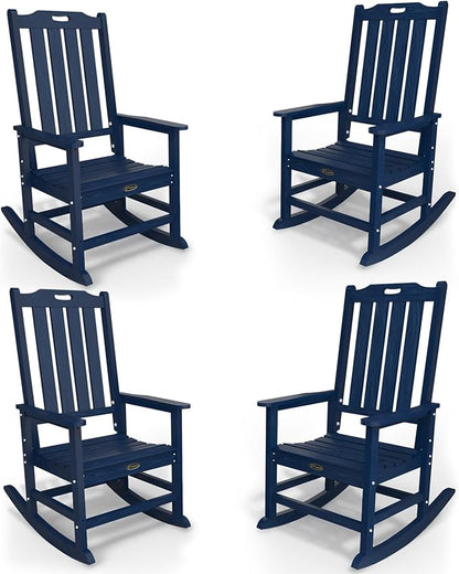 Oversized Rocking Chair Set of 4, Outdoor Rocking Chair for Adults, All Weather Resistant Porch Rocker for Lawn Garden, Navy Blue