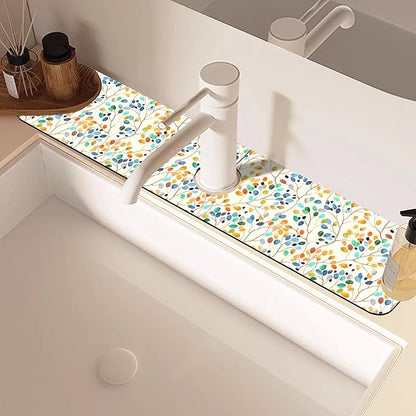 Abstract Watercolor Leaves Sink Faucet Absorbing Mat Sink Splash Guard Faucet