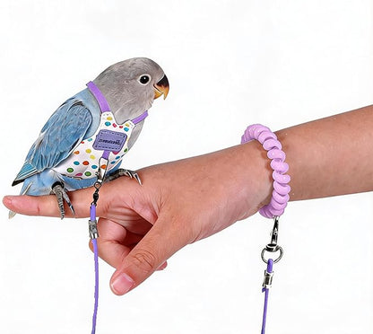 Bird Harness Leash Set Adjustable Vest Anti-Lost Wrist Strap for Parakeet Cockatiel Conure Lovebird (Purple, Show Budgie/Lovebird 5 * 8.5cm / 4g)
