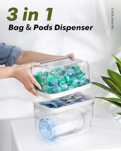 Trash Bag Dispenser Dishwasher Pod Organizer, 3 in 1 Grocery Garbage Bags