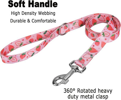 MarukoPet Dog Collar and Leash Set, Adjustable for Small Medium Large Dogs Puppy, Cute Design with Bohemia Floral Tribal Geometric Patterns Boys Girls Dog Collar(Strawberry Set,S)