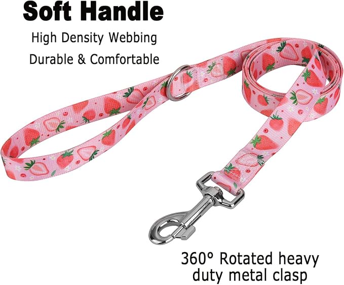 MarukoPet Dog Collar and Leash Set, Adjustable for Small Medium Large Dogs Puppy, Cute Design with Bohemia Floral Tribal Geometric Patterns Boys Girls Dog Collar(Strawberry Set,L)