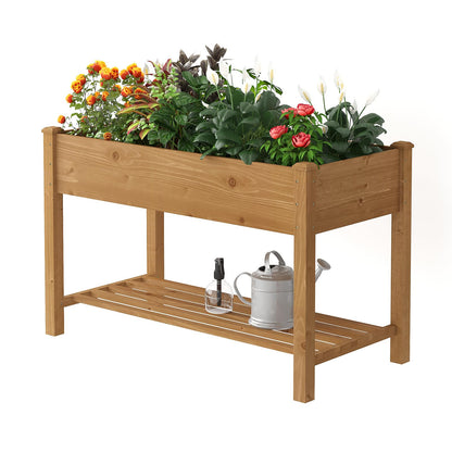 PULIJIAJU PL 48x24x30.5IN Raised Garden Bed with Legs Elevated Wooden Planter Box Stand Large Planter Stand Box for Fruits Vegetables Flowers Herbs w/Divider Liner (Brown-M)
