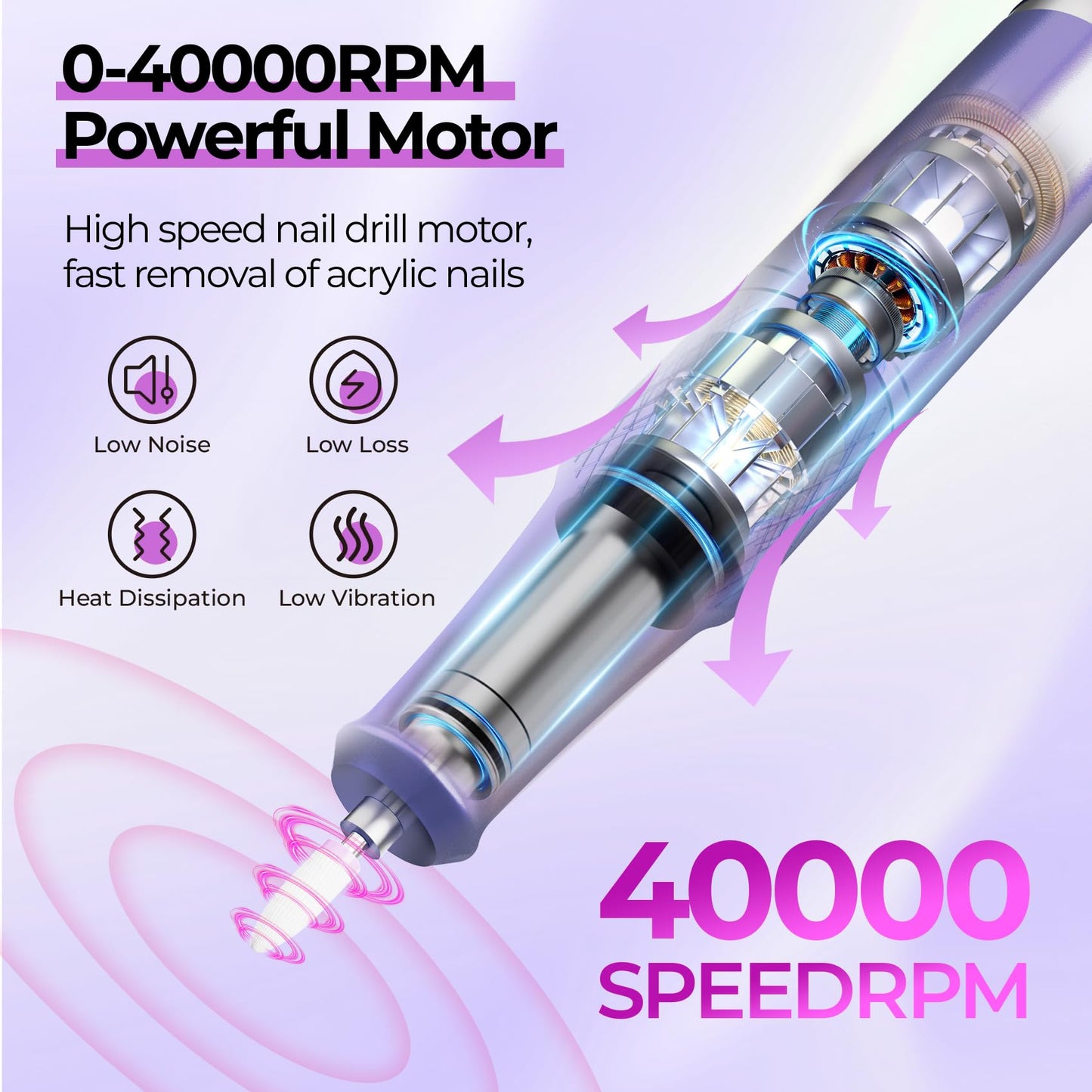 40000RPM Electric Nail File Drill Professional Kit, Drill Machine with LCD Display, Manicure Pedicure Polishing Acrylic Gel Nail Grinder for Salon, Home Use