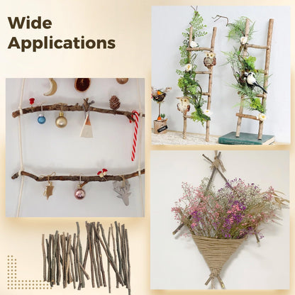 60 Pcs Natural Apple Wood Craft Sticks, Rustic Branches for Decor, Irregular DIY Art Supplies, Assorted Lengths 7.8 in/20 cm and 11.8 in/30 cm, Sturdy Wooden Sticks for Projects