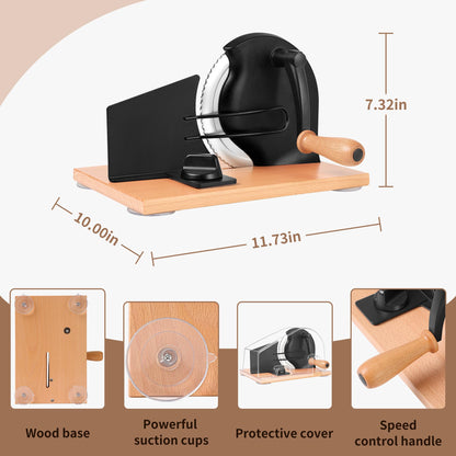 CAWIU Upgraded Manual Bread Slicer for Homemade Sourdough, Adjustable Thickness Hand Crank Bread Cutter with Stainless Steel Blade, Slicing Guide, Suction Cups & Protective Cover (Black)