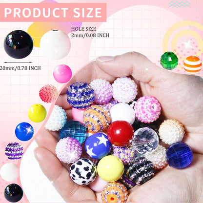 100Pcs 20mm Beads for Pens Making Rhinestone Beads Mixed Acrylic Bubblegum Bead Crystal Round Sparkly Chunky Bead for Pens Beadable Bracelet Necklace Keychain DIY Craft Jewelry Making Supplies