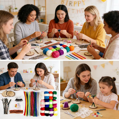 Qupace 5 Sets Wooden Doll DIY Craft Kits, All-in-One Art Supplies with Yarn, Pipe Cleaners, Pompoms, Googly Eyes, Lace, for Kids & Adults, Party Activities, Birthday Gifts, School Art Projects