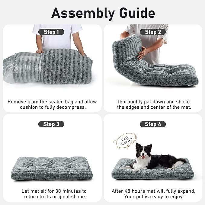 FURTIME Washable Dog Bed Large Sized Dogs, Deluxe Dog Crate Beds Comfy Fluffy Kennel Pad Anti-Slip Pet Sleeping Mat, Machine Washable Dogs Pillow, 35"x23"x3.5", Gray