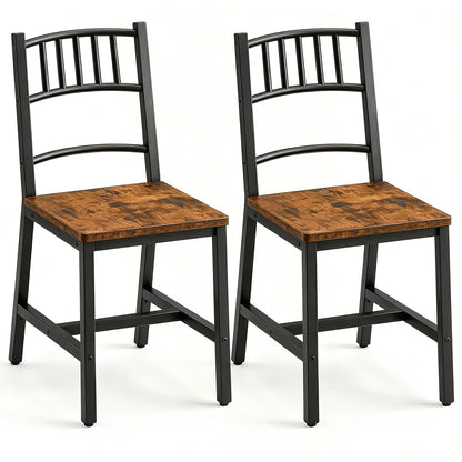 HOOBRO Dining Chairs Set of 2, Wooden Kitchen Chairs with Metal Frame, Industrial Dining Chairs with Back, Easy to Assemble, Farmhouse Dining Chairs for Living Room, Rustic Brown and Black BF39CD01