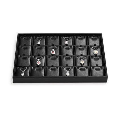 Papten 24 Grids PU Leather Necklace Tray Jewelry Display Tray for Drawers With Removable Jewellery Cards Necklace Pendant Tray (Black)