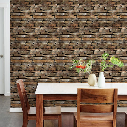 SMOOSTIKC 3D Faux Stone Wall Panels Peel and Stick, 10 Pcs 11.8" x 11.8", Stone-Look Textured Wall Sticker, Ultra-Light Thin PVC Fake Stone Wall Covering Tiles for Quick DIY, Brown with Green