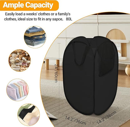 Pop Up Laundry Hamper with Side Pockets, Foldable Laundry Basket Reinforced