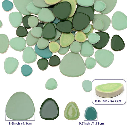 Yatinkim 500g Ceramic Mosaic Tiles Irregular Broken Porcelain Pieces DIY Decoration Green Pebble Oval Crafts Art Projects Glazed Supplies Plates Pool Flowerpots Stone Material