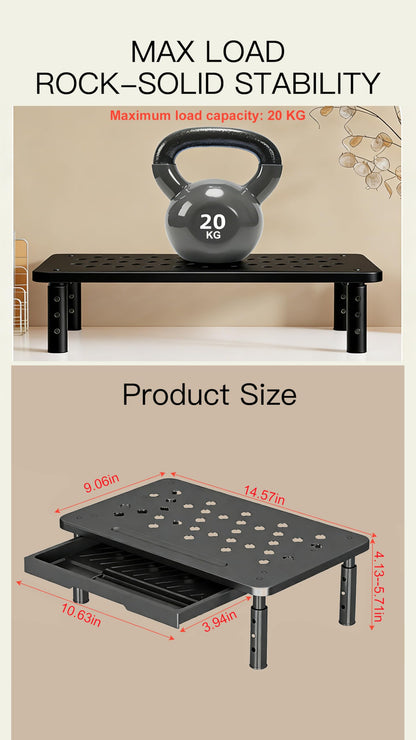 PLENTY MORE Adjustable Ergonomic Monitor Stand with Spacious Storage Shelf - Heavy-Duty Steel for Home Office & Gaming, Reduces Neck/Back Strain, Elevates Screens to Eye Level