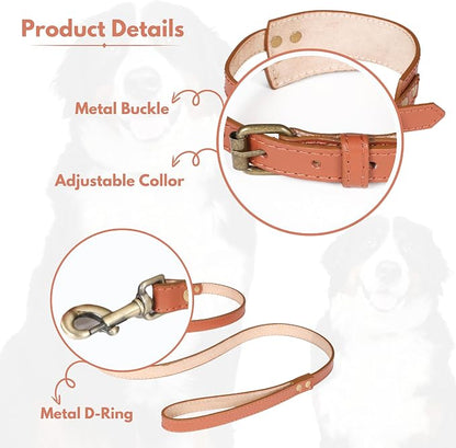 Lightnpro Leather & Nylon Dog Collar & Leash Set - 18" Adjustable Collar with Metal Buckle + Durable Leash - Heavy-Duty Walking & Training Gear for German Shepherds, Saint Bernards & Large Breeds