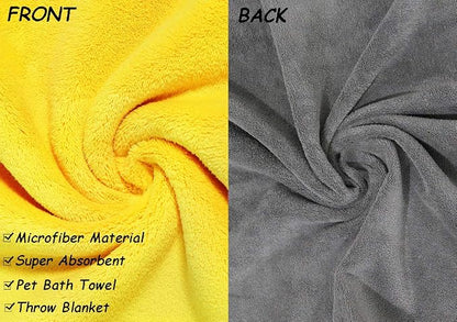 Dog Bath Towel - Super Absorbent Microfiber Dog Towel for Small Medium Large Dogs and Cat, Yellow & Grey 19.7" x 39.4"