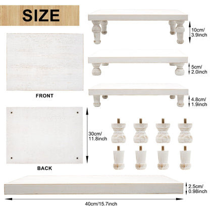 TOOLTENG Wooden Riser Decorative Tray, Farmhouse Wood Pedestal Stand, Rustic Whitewashed Tray Riser Display Stand, Coffee Bar, Dining Room, Centerpiece, Kitchen, Bathroom Table Decor (Washwhite)