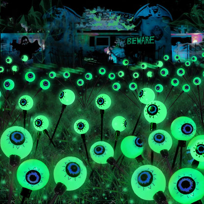 YIQU 4 Pack Solar Halloween Lights Outdoor, Solar Eyeball Lights, 24 LED Green Eyeball Swaying Light with 2 Lighting Modes, Waterproof Outdoor Halloween Decorations for Walkway Yard Lawn Horror Party