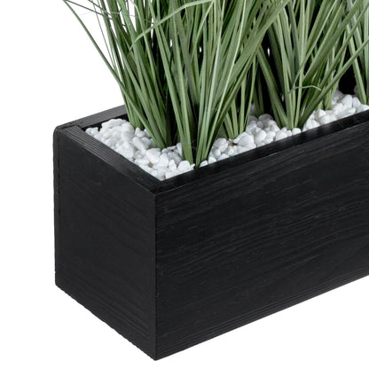 MyGift 12 Inch Desktop Artificial Green Grass Plants Faux Greenery Centerpiece with Rustic Black Solid Wood Planter Box