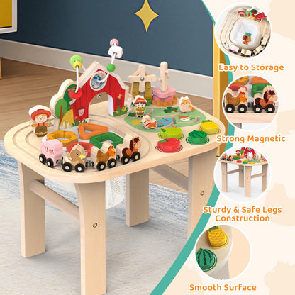 Weilim Montessori Activity Table for 1 Year Old, Wooden Farm Toddler Toy