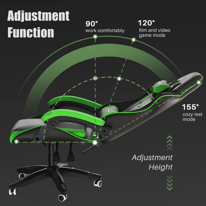 Bigzzia Gaming Chair, Ergonomic Video Game Chairs with Pillow and Lumbar Support, Racing Style Height Adjustable Computer Chair with 360°-Swivel Seat for Adults and Teens